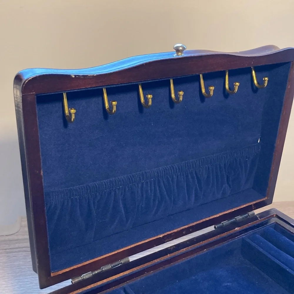 Powell Wooden Jewelry Box with Blue Velvet Interior vintage gorgeous